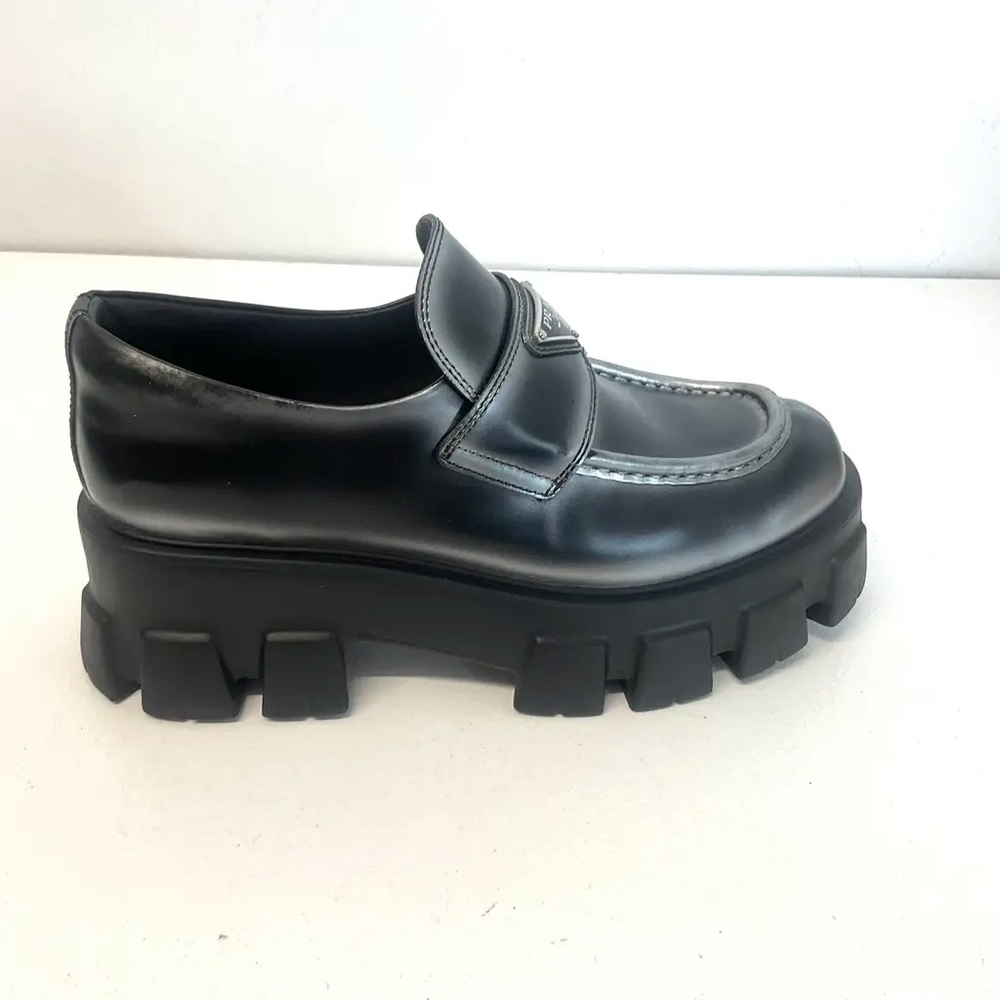 Prada Monolith brushed leather loafers chunky rubber sole Prada sz 9.5/ US 10.5 - Picture 4 of 13
